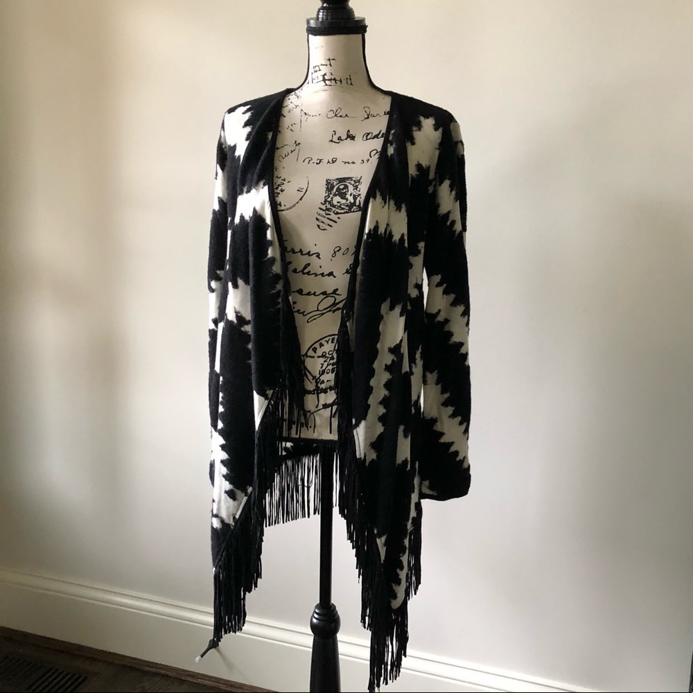 INC Fringed sweater-black and cream-M